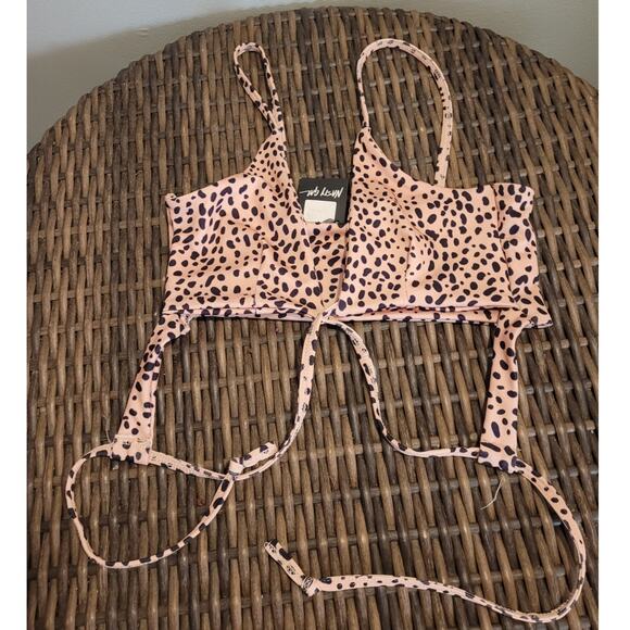 NWT Nasty Gal Animal Print String Bikini Top 6 Triangle Bralette Minimalist Y2K - Picture 1 of 9